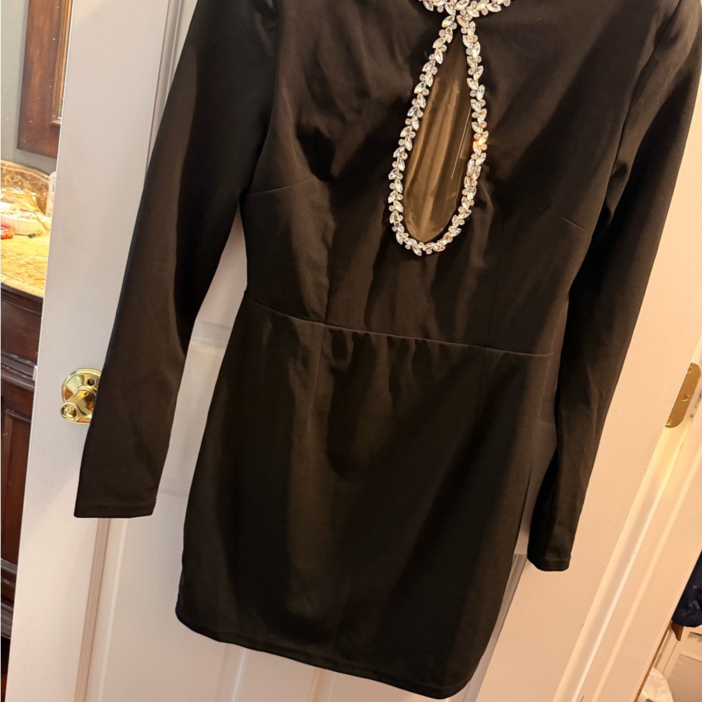 Fashion Nova Black Backless Dress with Crystal Accents